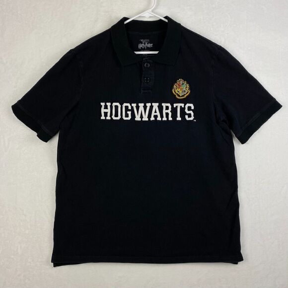 Universal Studios Harry Potter Hogwarts Polo Shirt Mens XXL 2XL Black Logo - Picture 1 of 6